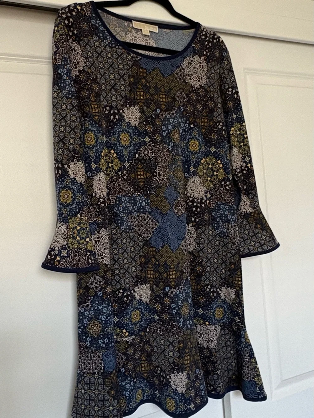MICHAEL Michael Kors Dress Women’s XL Blue Medallion Bell Sleeve Fit Flare
